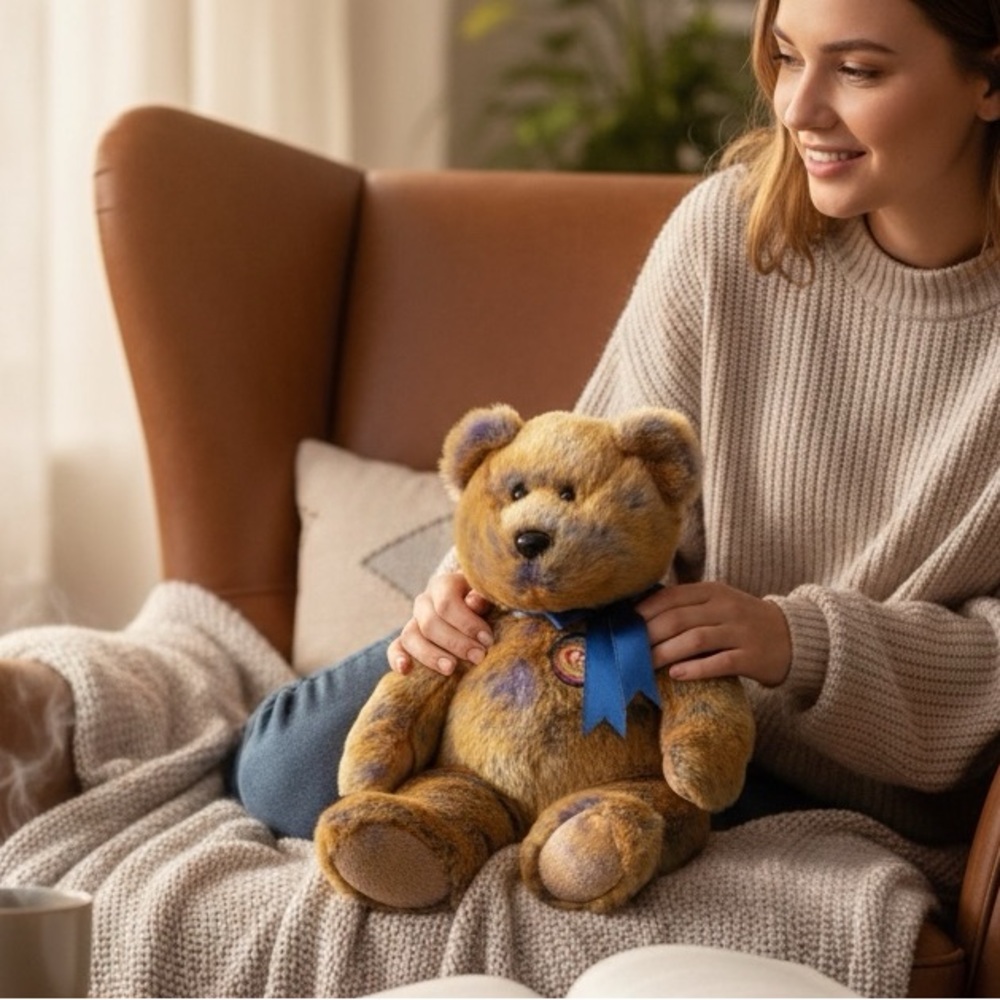 Beanie Babys - TY 2000 Official Club batch and blue gold ribbon - brown blue